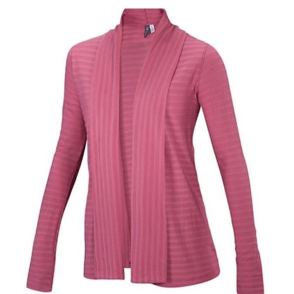Ibex Women's Shadow Stripes Merino Wool‎ Open Front Cardigan Pink Size Medium